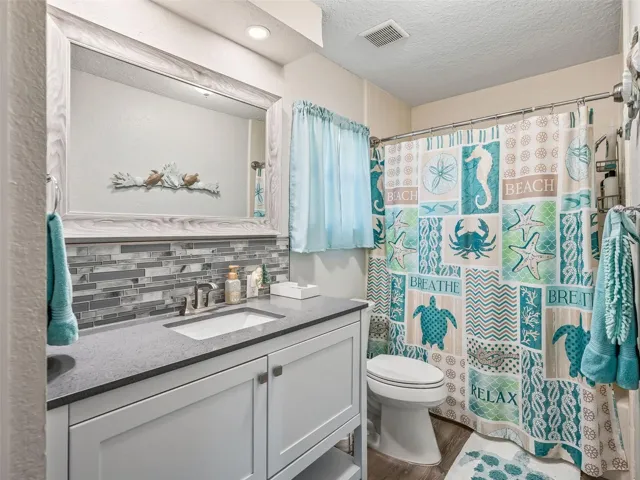 The hall bath has been beautifully upgraded