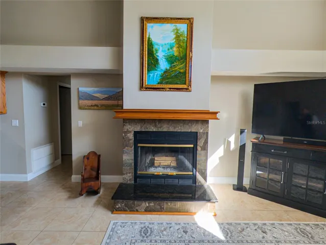 Wood burning fireplace in great room