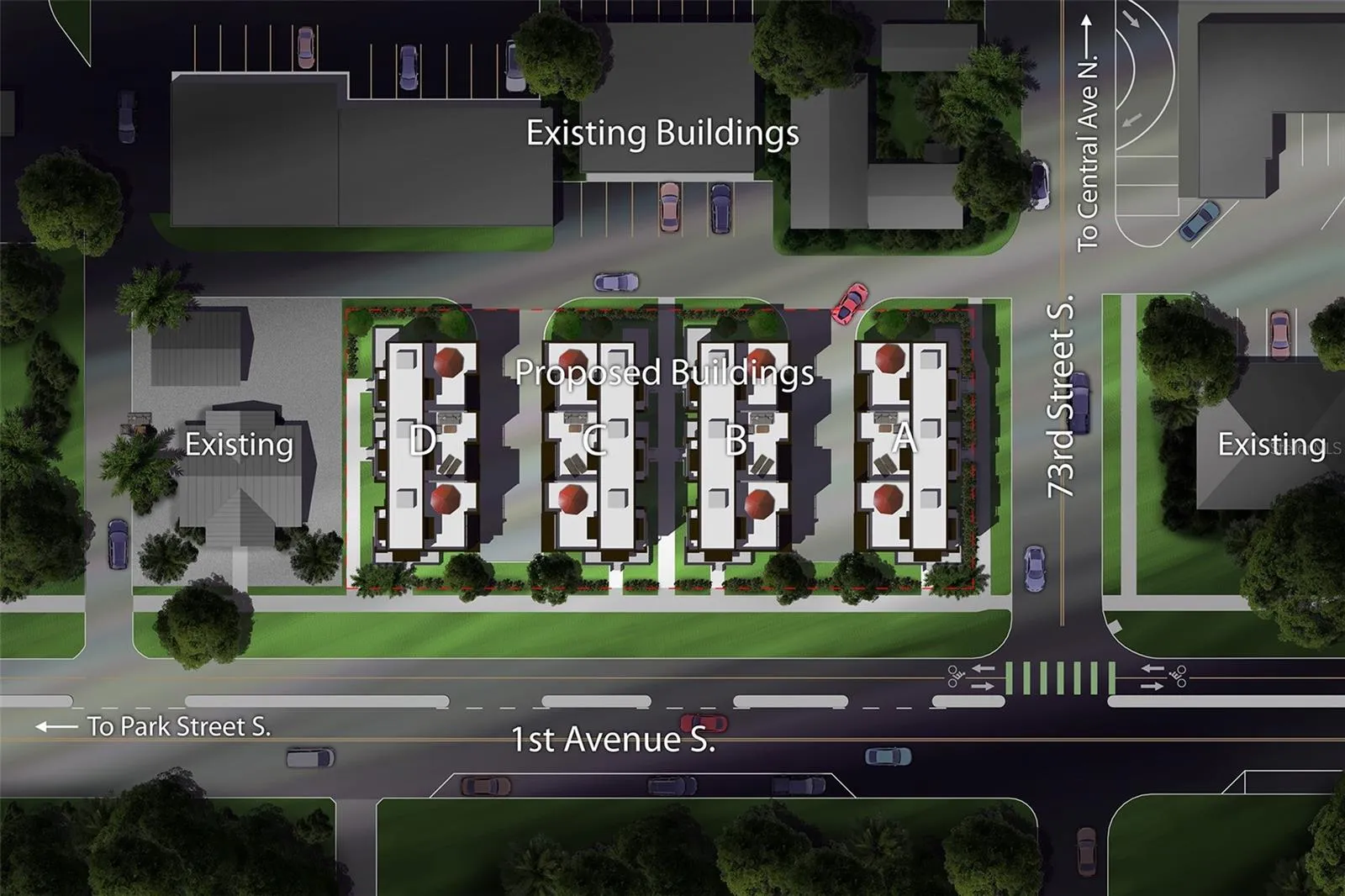 overhead view 12 unit townhome rendering