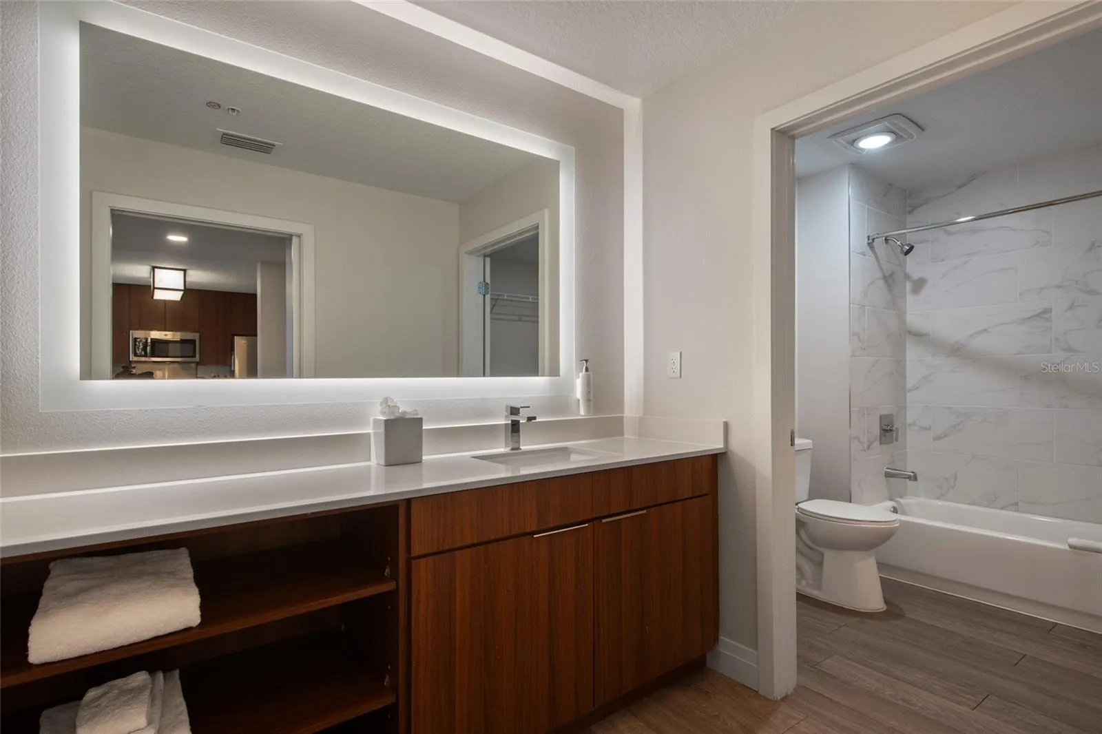 Plenty of counter space in the guest bath