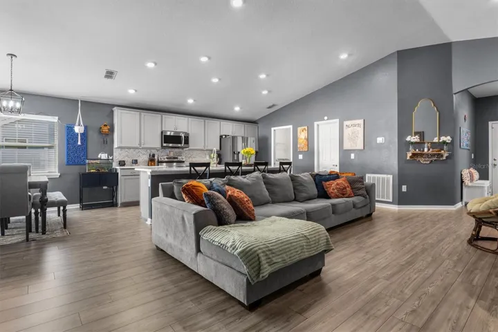 Living room looking towards the kitchen and dining room