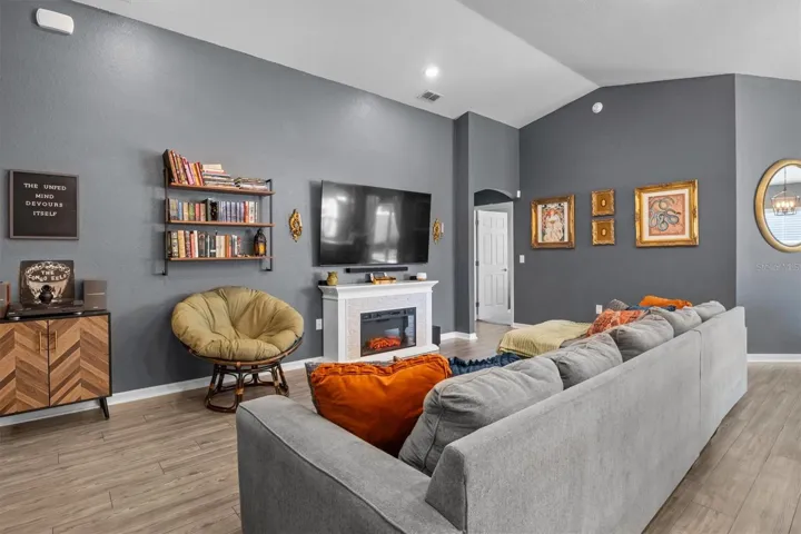 Modern look to this room.  Luxury vinyl flooring.