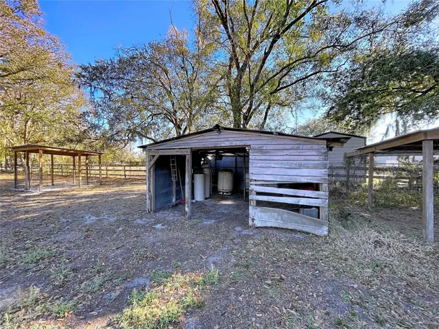 Shed in back yard with water softener