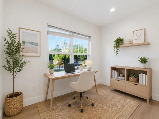 Dedicated office located off of the living room. Virtually staged