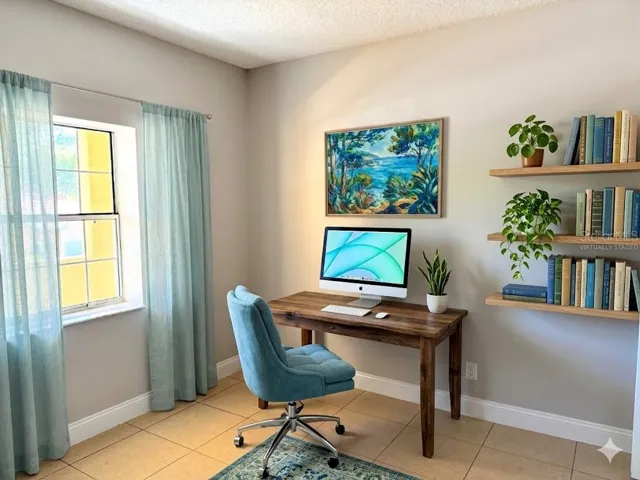 VIRTUALLY STAGED: Second Bedroom Staged As An Office