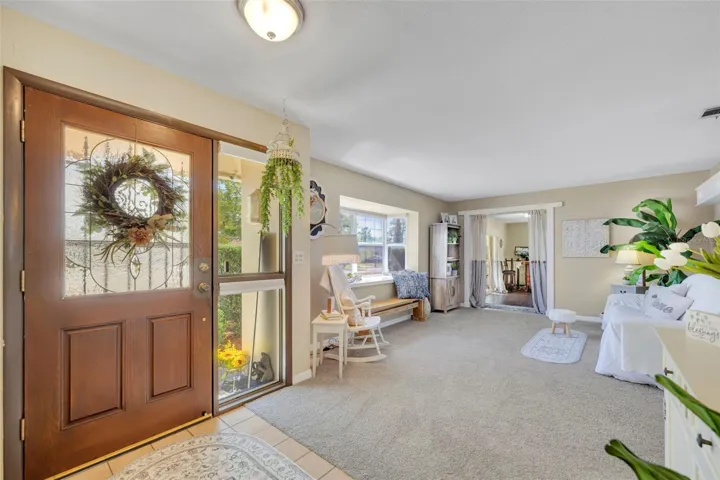 Inside front door with TONS of light looking into living room