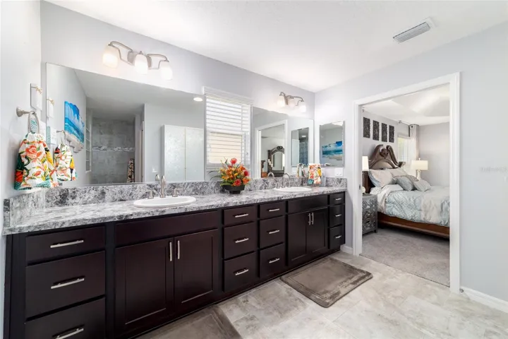 Dual vanities in the primary bath with a private water closet