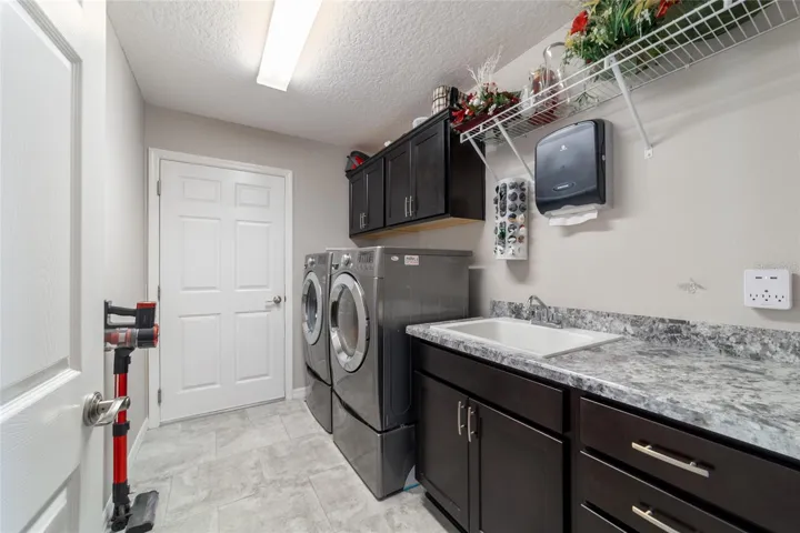 Interior laundry with sink and cabinets