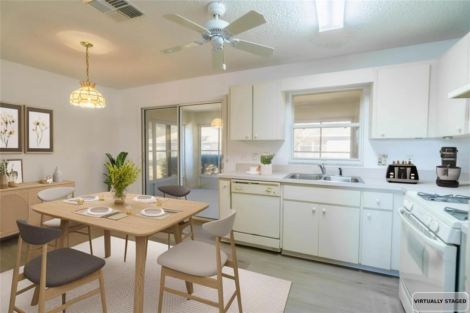 Kitchen and dining virtually staged