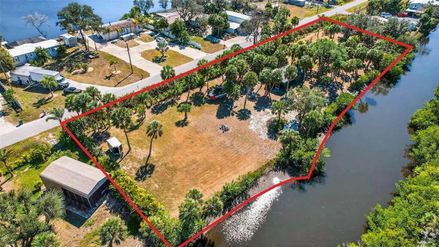 Aerial view of land with approximate property lines
