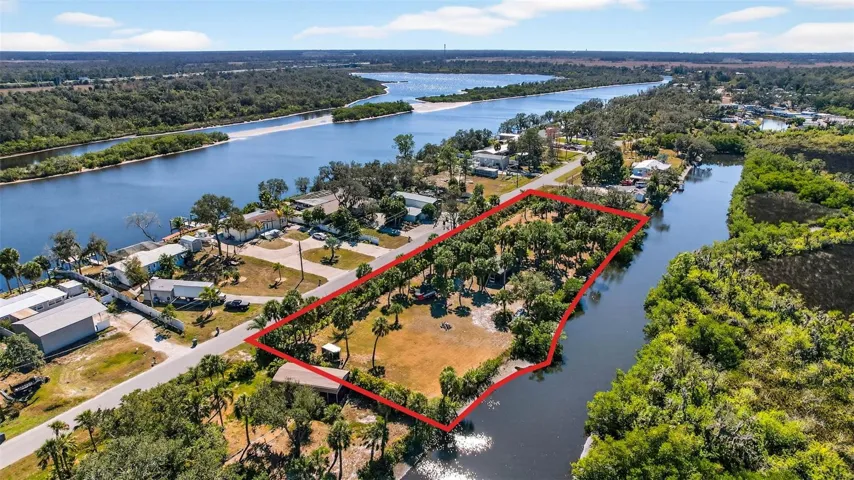 Aerial view of land with approximate property lines