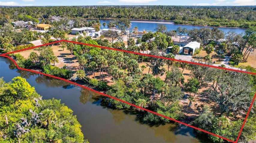 Aerial view of land with approximate property lines