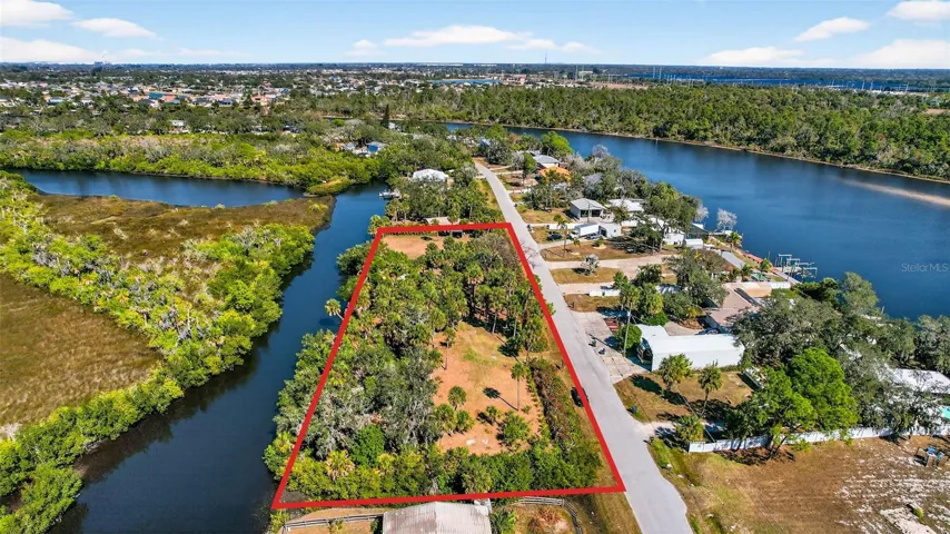 Aerial view of land with approximate property lines