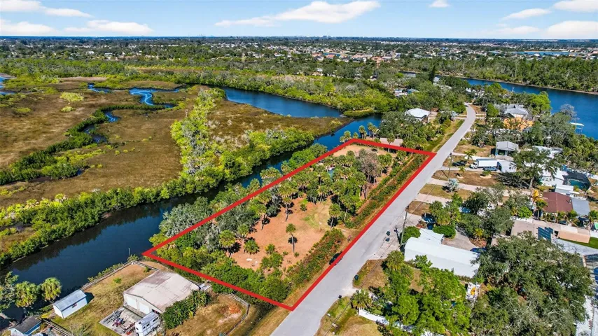 Aerial view of land with approximate property lines