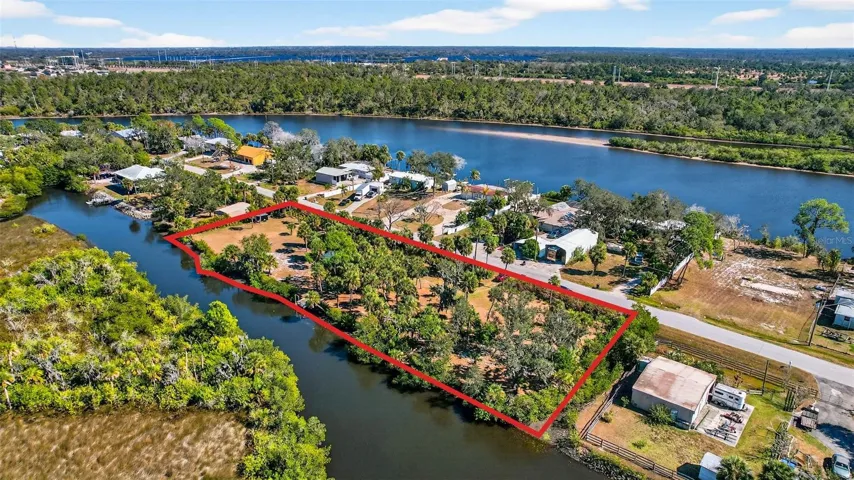 Aerial view of land with approximate property lines