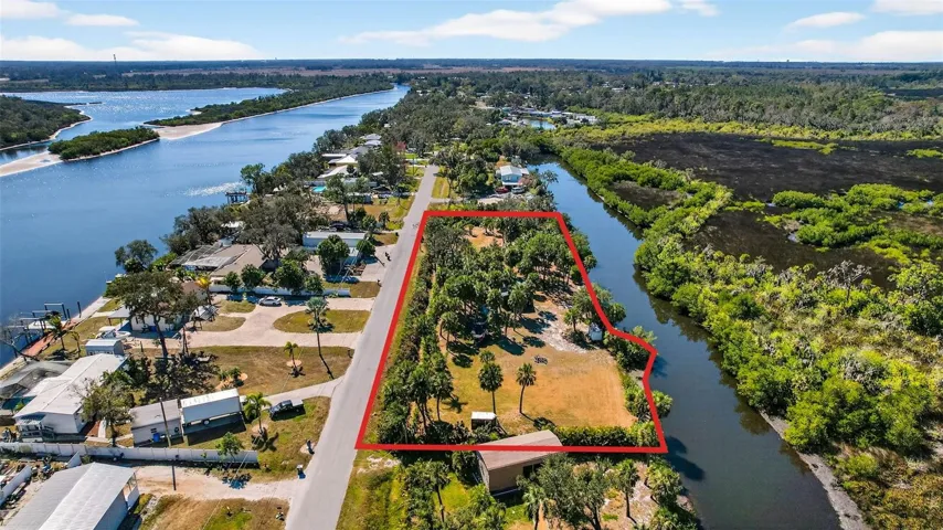 Aerial view of land with approximate property lines