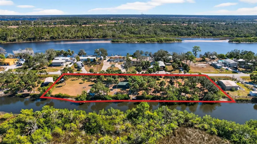Aerial view of land with approximate property lines