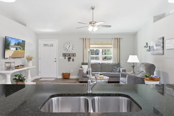 Double Basin Sink Overlooks the Living Room
