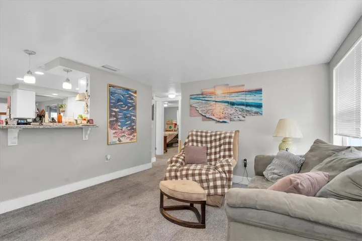 Looking toward the entrance to the two bedrooms and bathroom.