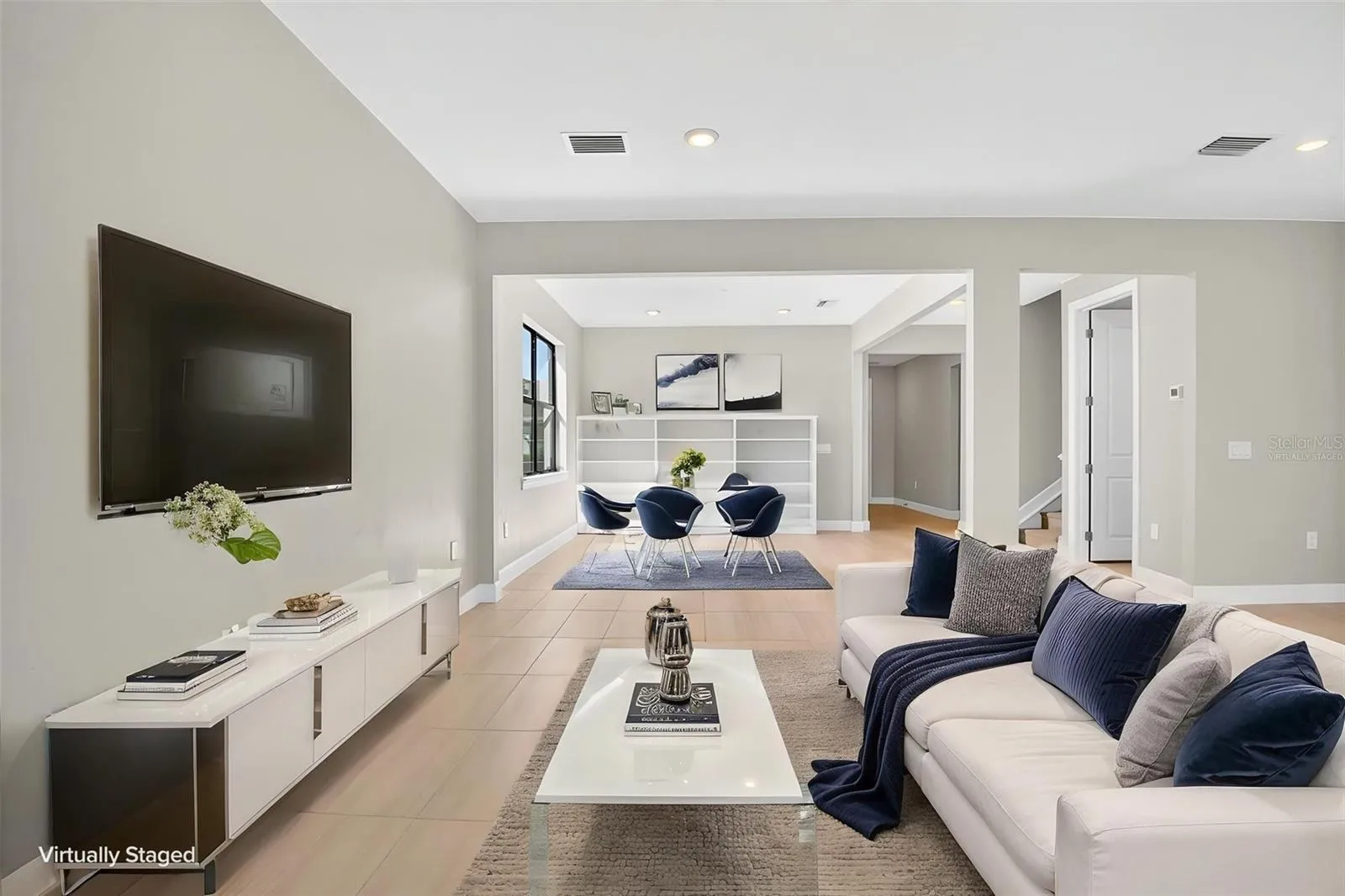First floor family room virtually staged