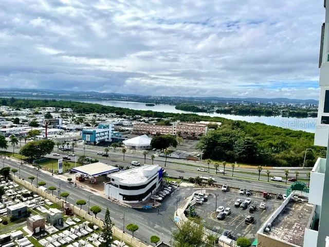 primary bedroom lagoon and city view