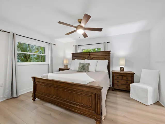 Back inside: this is one of the 2 first level bedrooms with an ensuite. It could easily be used as the primary bedroom but these owners have a gorgeous primary on the 2nd level.