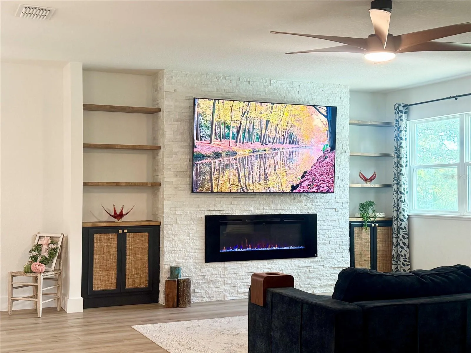 Feature wall with fireplace and built-ins