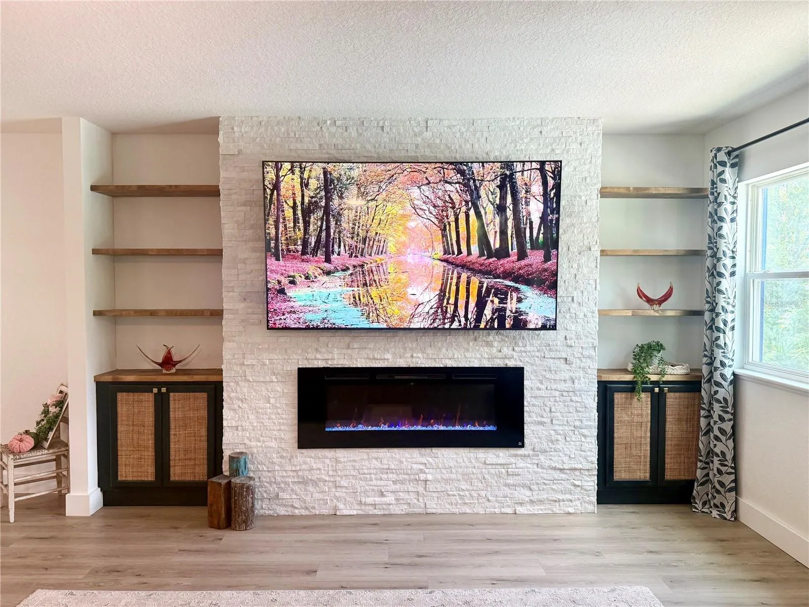 Feature wall with fireplace and built-ins