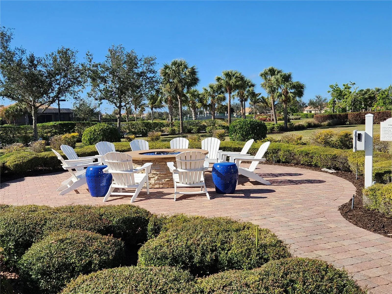 The community has outdoor firepits for neighbors and families enjoying cool winter evenings
