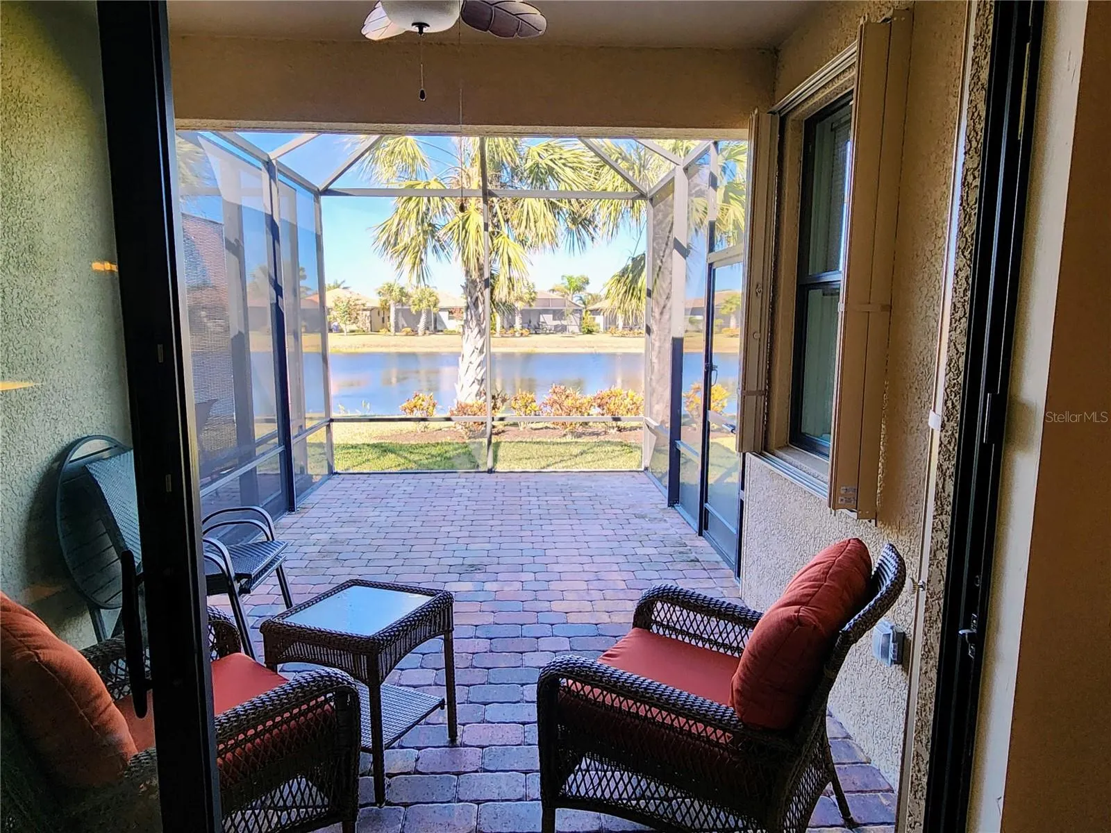Sit under ceiling out of sun and weather or sit out in the sunshine under the added bumpout screen cage