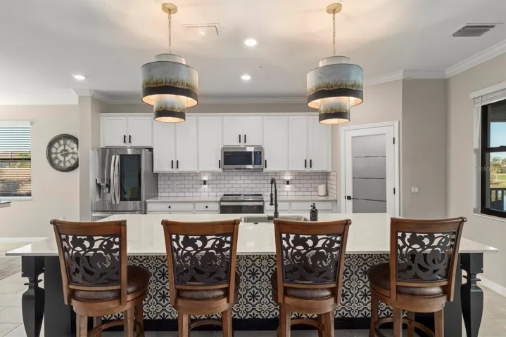 Extended, custom kitchen island.