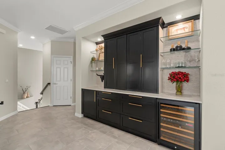 Custom dry bar with cabinets closed.