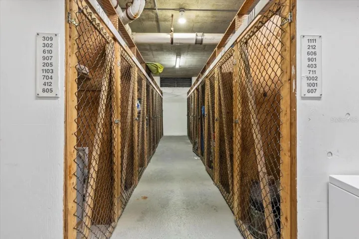 Climate-controlled, secure storage area with individual locked cages—perfect for keeping beach gear, bikes, and seasonal items organized and protected.