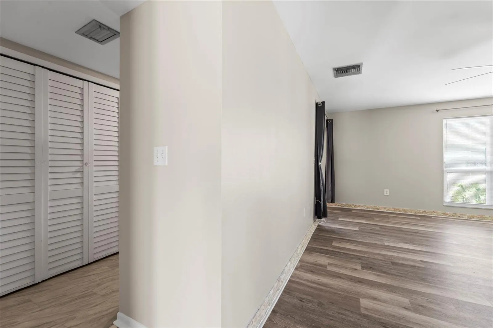 Kitchen on the left and living room on the right