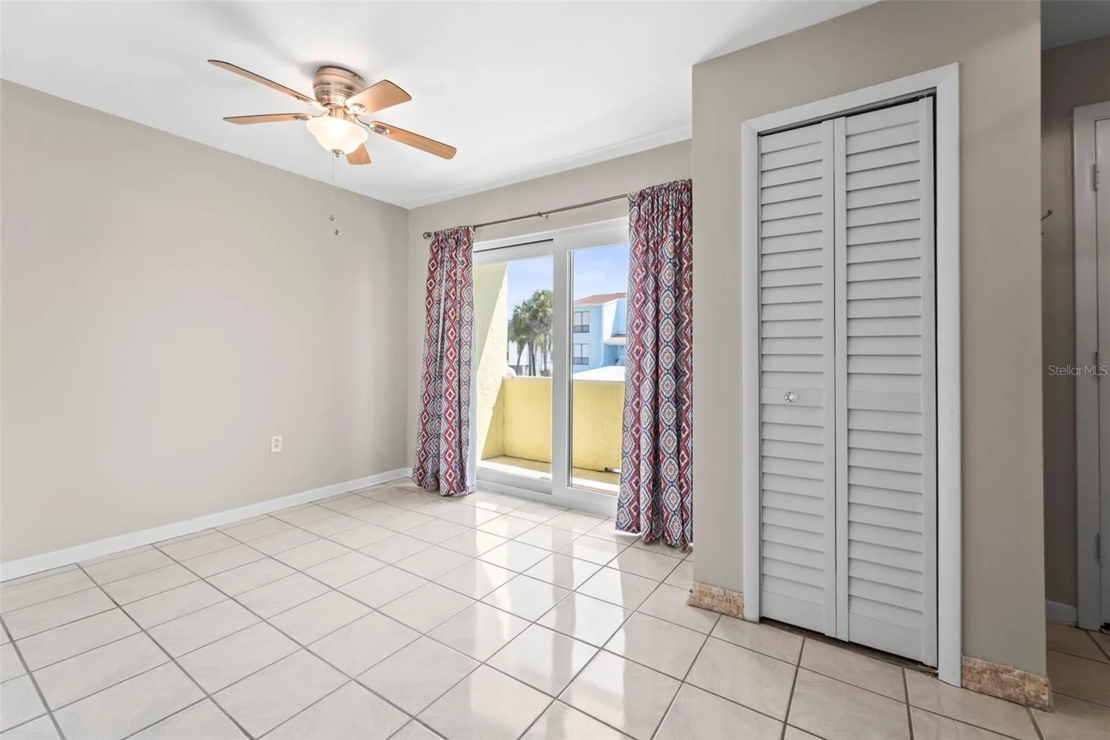 Dining area overlooking porch...showing closet