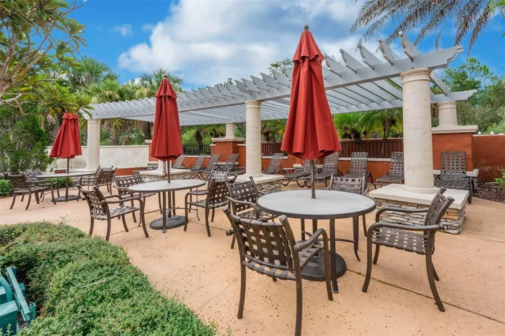 Patio area of one of the community pools.
