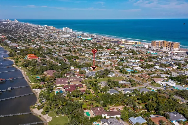aerial view between the river and the ocean