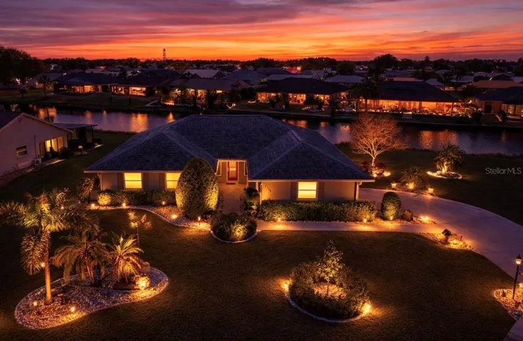 Dusk Aerial Front of House