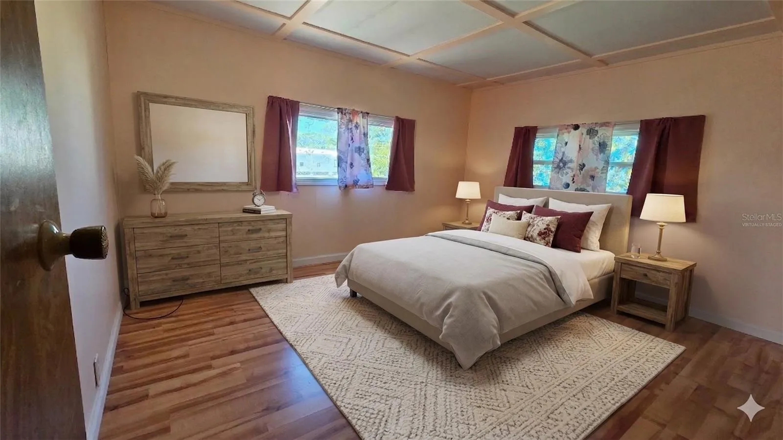 Virtually staged primary bedroom
