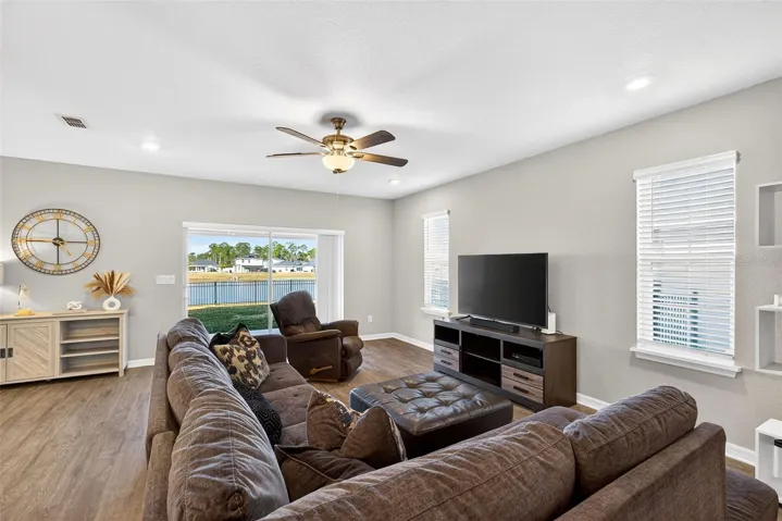 Family Room with upgraded ceiling fan
