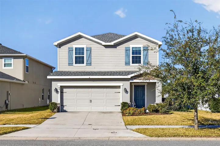 Exterior Front features decorative stone accent, decorative window shutters &amp; covered front porch