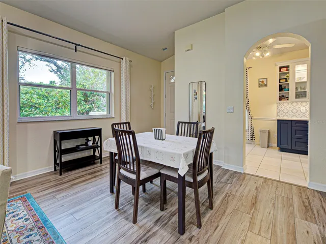 There is room for a dining area in the Living/Dining area, with an entrance to the kitchen.