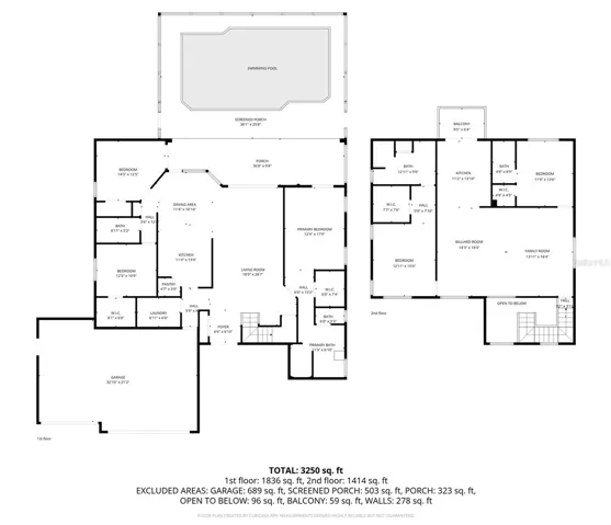Floor plan, levels one and two.