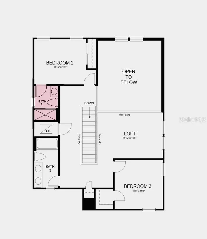 Second Floor Plan - Additional Highlights Include: 8' interior doors and shower in place of tub at upstairs secondary bath