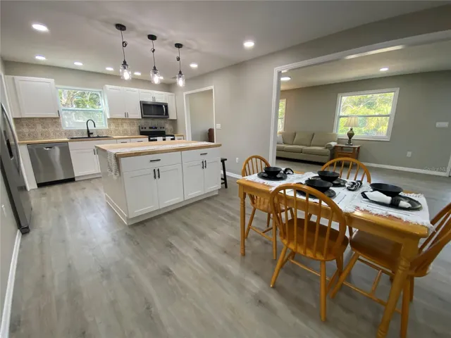 Dining room and kitchen island