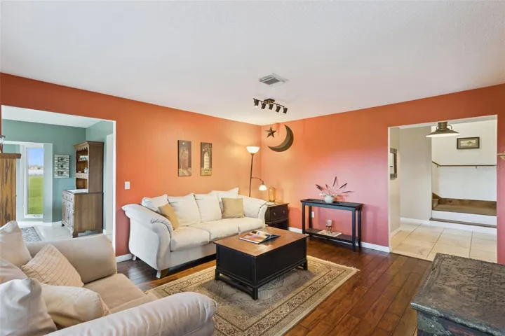 Family Room with Engineered Hardwood Flooring