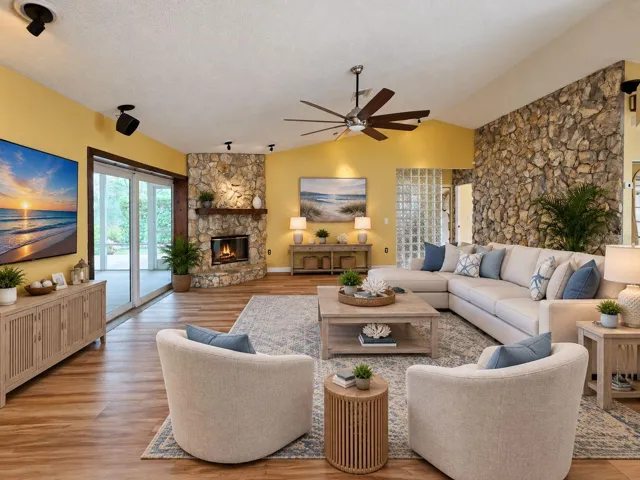 Virtually staged - family room with Fireplace