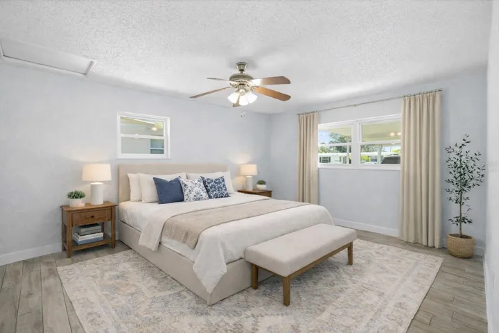 Virtually staged primary bedroom