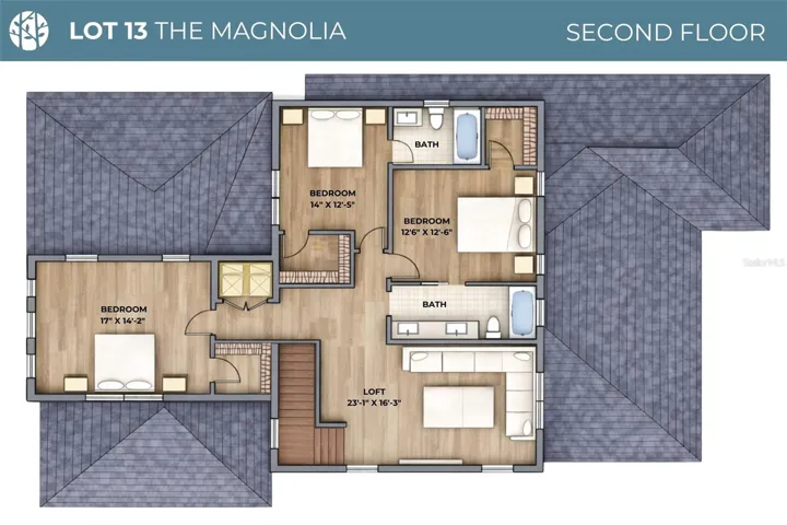Color floor plan rendering - 2nd floor