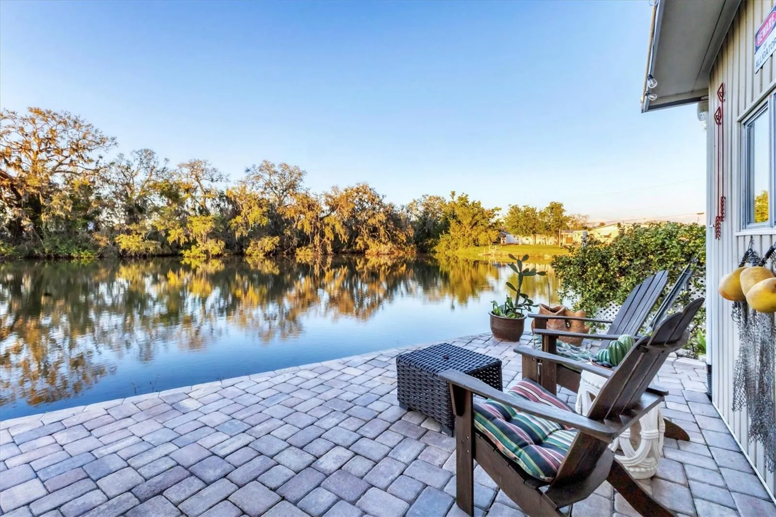 Paver patio with a view of Gamble Lake